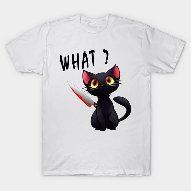 cut black cat with bloody knife T-Shirt by salah_698